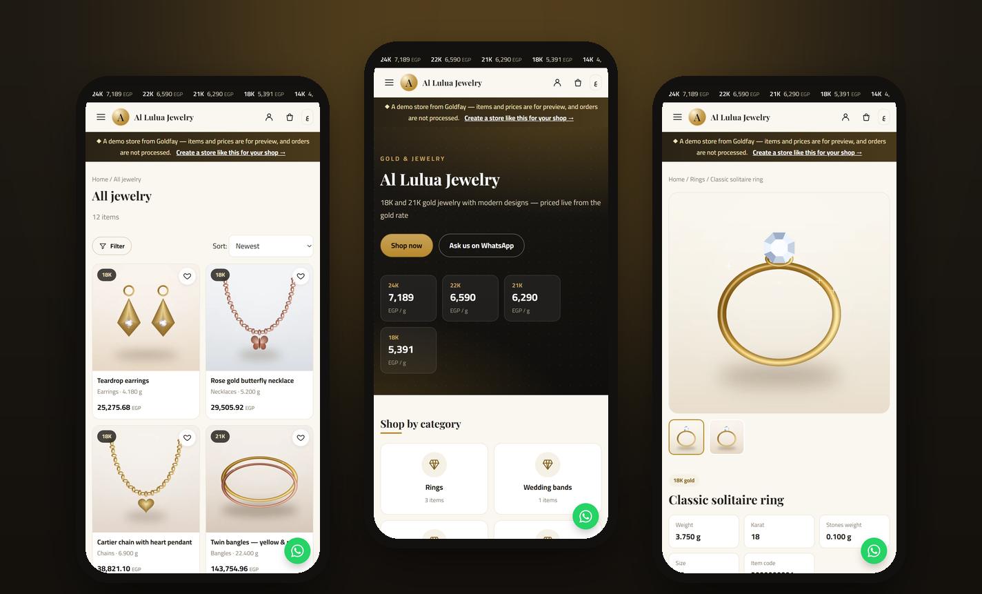 A gold shop's online store on mobile